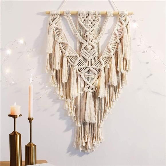 Macrame Boho Wall Hanging Decor, Geometric Woven Tapestry Chic Cotton Handmade